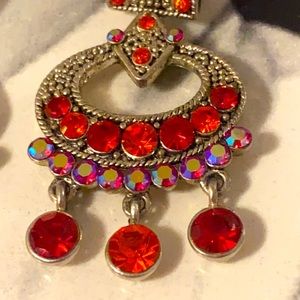 Red Crystal and rhinestone chandelier earrings